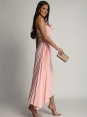 Elegant pleated dress with a flower, powder pink AZRHP6987